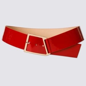 𝅺STURDY Geometric patent leather belt. Red. long length.